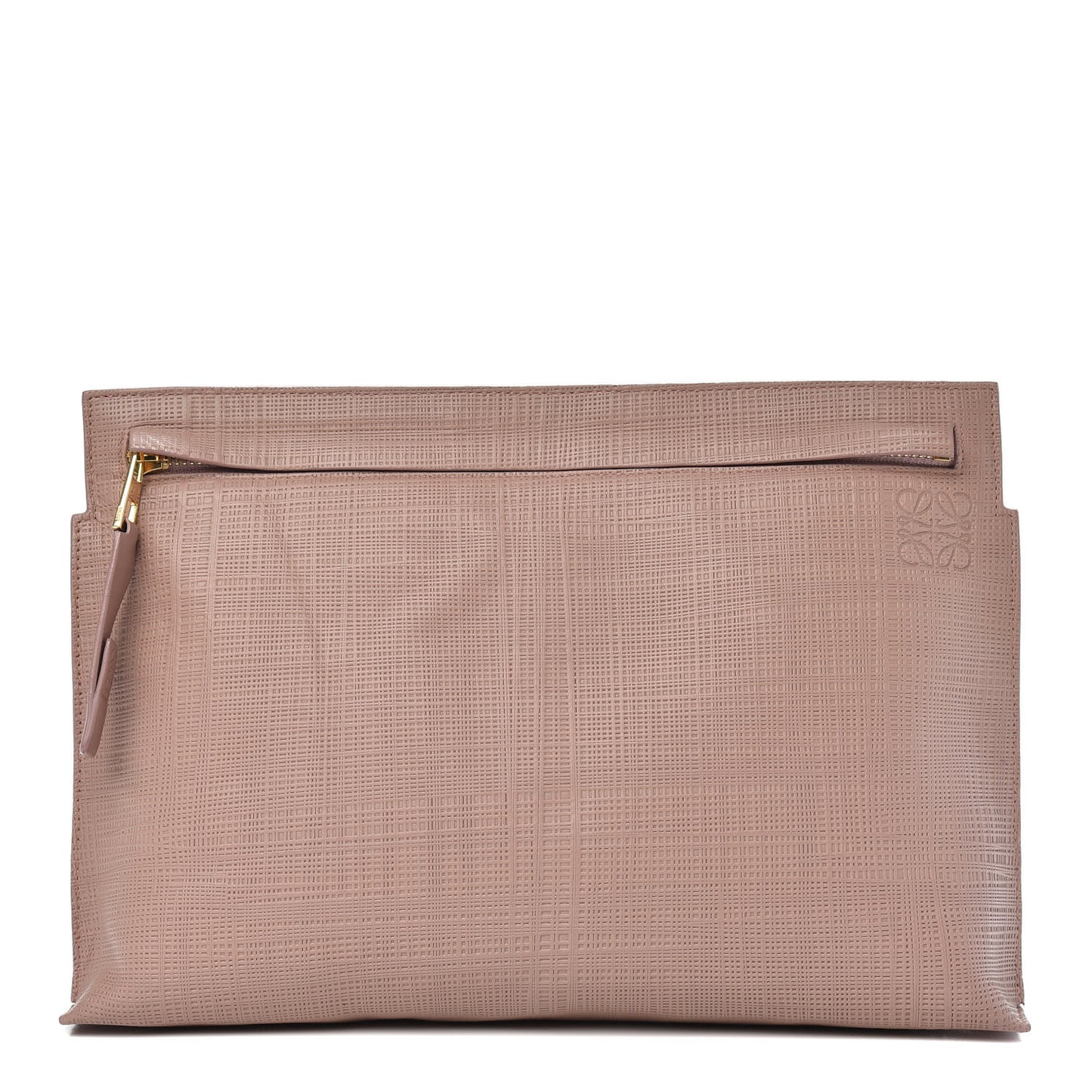 Calfskin Linen Embossed Large T Pouch Blush