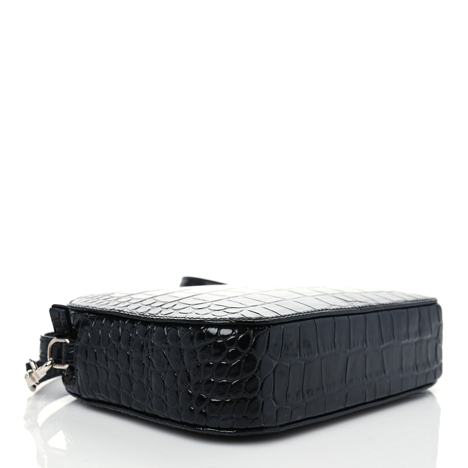 Balenciaga Shiny Calfskin Logo Crocodile Embossed S Everyday Camera Bag with Handle Black 4 of 8