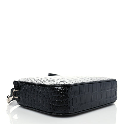 Balenciaga Shiny Calfskin Logo Crocodile Embossed S Everyday Camera Bag with Handle Black 4 of 8
