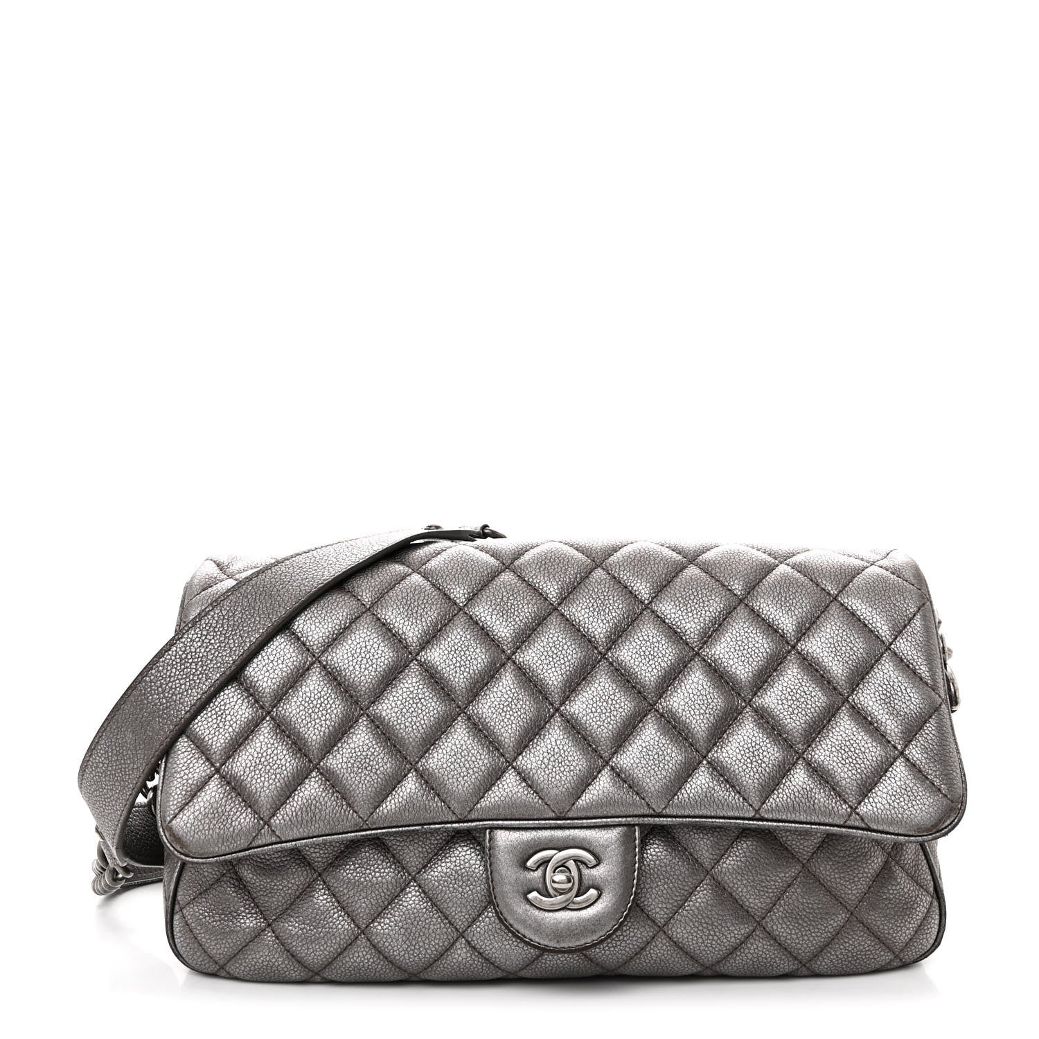 Chanel Metallic Grained Calfskin Quilted Medium Casual Rock Flap Charcoal 1 of 13