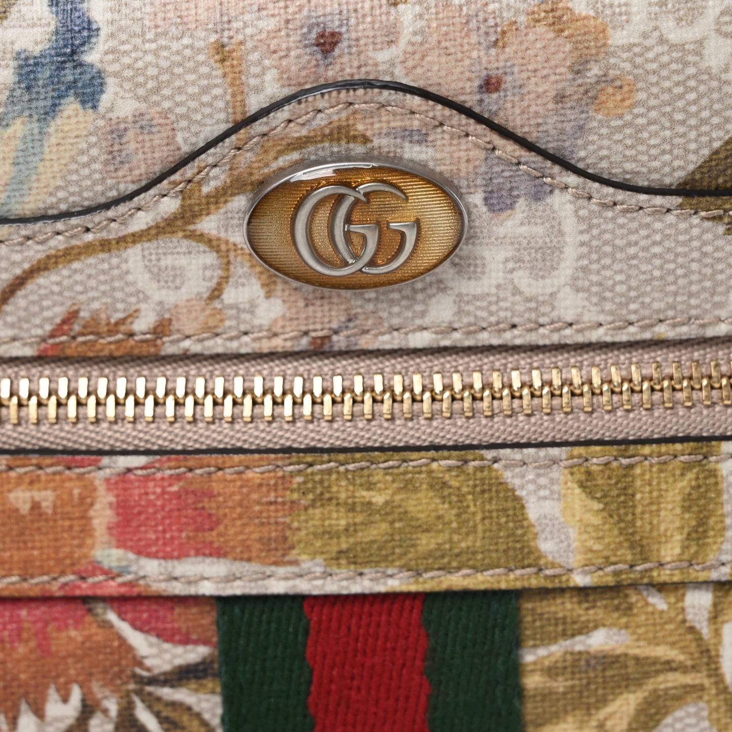 GG Supreme Monogram Water Flora Web Mini Ophidia Shoulder Bag Beige White Multicolor