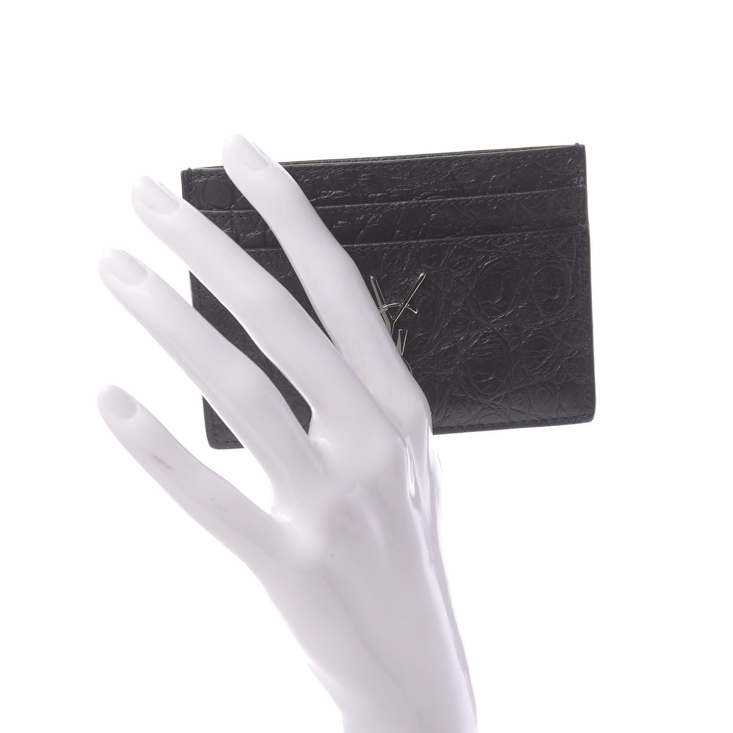 Calfskin Crocodile Embossed Monogram Credit Card Case Black