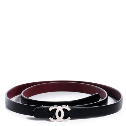 Chanel Reversible Leather CC Logo Skinny Belt 85 Black Burgundy 1 of 6