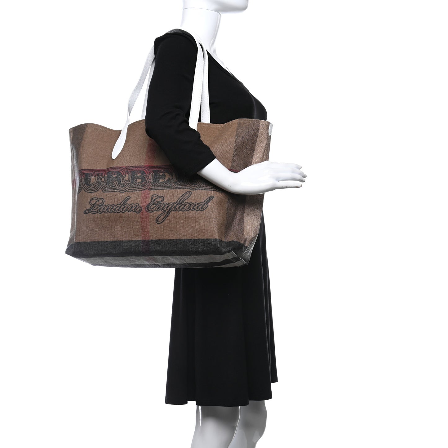 Coated Canvas Mega Check Medium Doodle Tote White