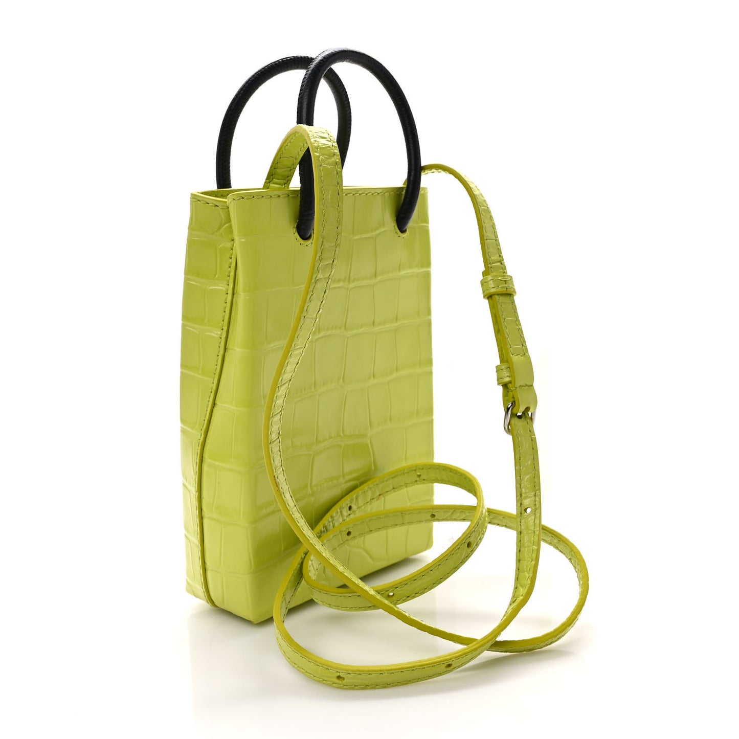 Calfskin Crocodile Embossed Logo Shopping Phone Holder Bag Lime