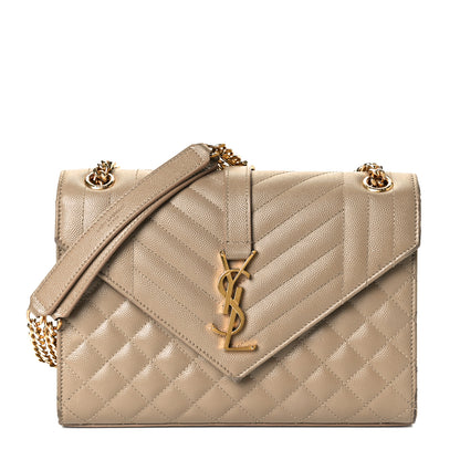 Saint Laurent Grain De Poudre Textured Mixed Matelasse Medium Triquilt Monogram Satchel Latte Cream 1 of 13