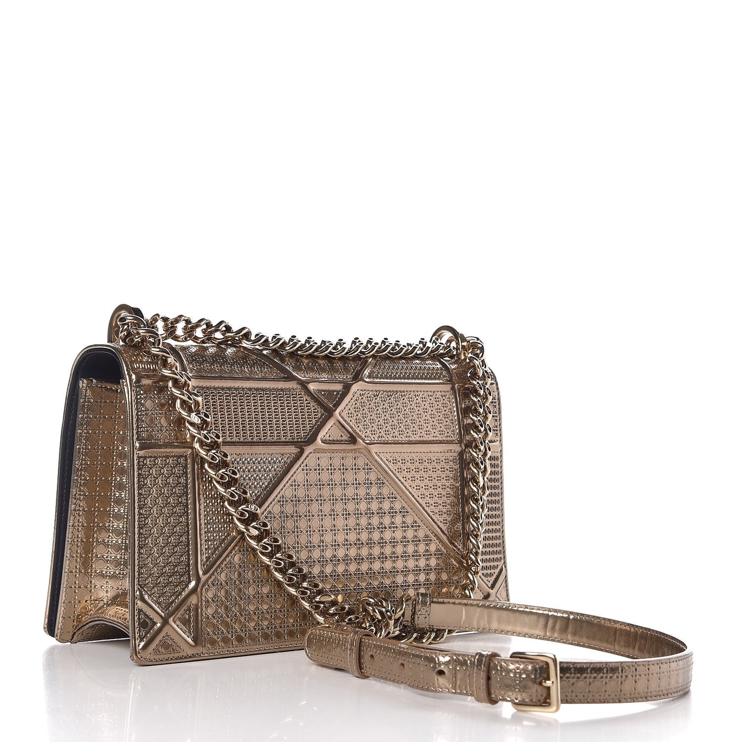Christian Dior Metallic Patent Micro-Cannage Medium Diorama Flap Bag Gold 3 of 7