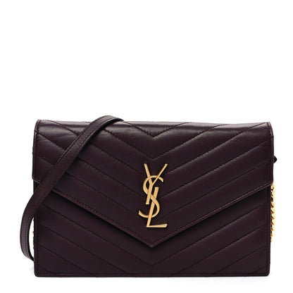 Saint Laurent Calfskin Matelasse Chevron Monogram Envelope Chain Wallet Rouge Legion 1 of 10