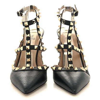 Valentino Garavani Pebbled Calfskin Rockstud Ankle Strap 100mm Pumps 38 Black 2 of 8