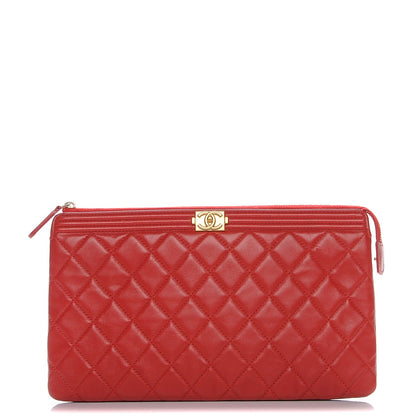 Chanel Lambskin Quilted Small Zipped Boy Pouch Red 1 of 9