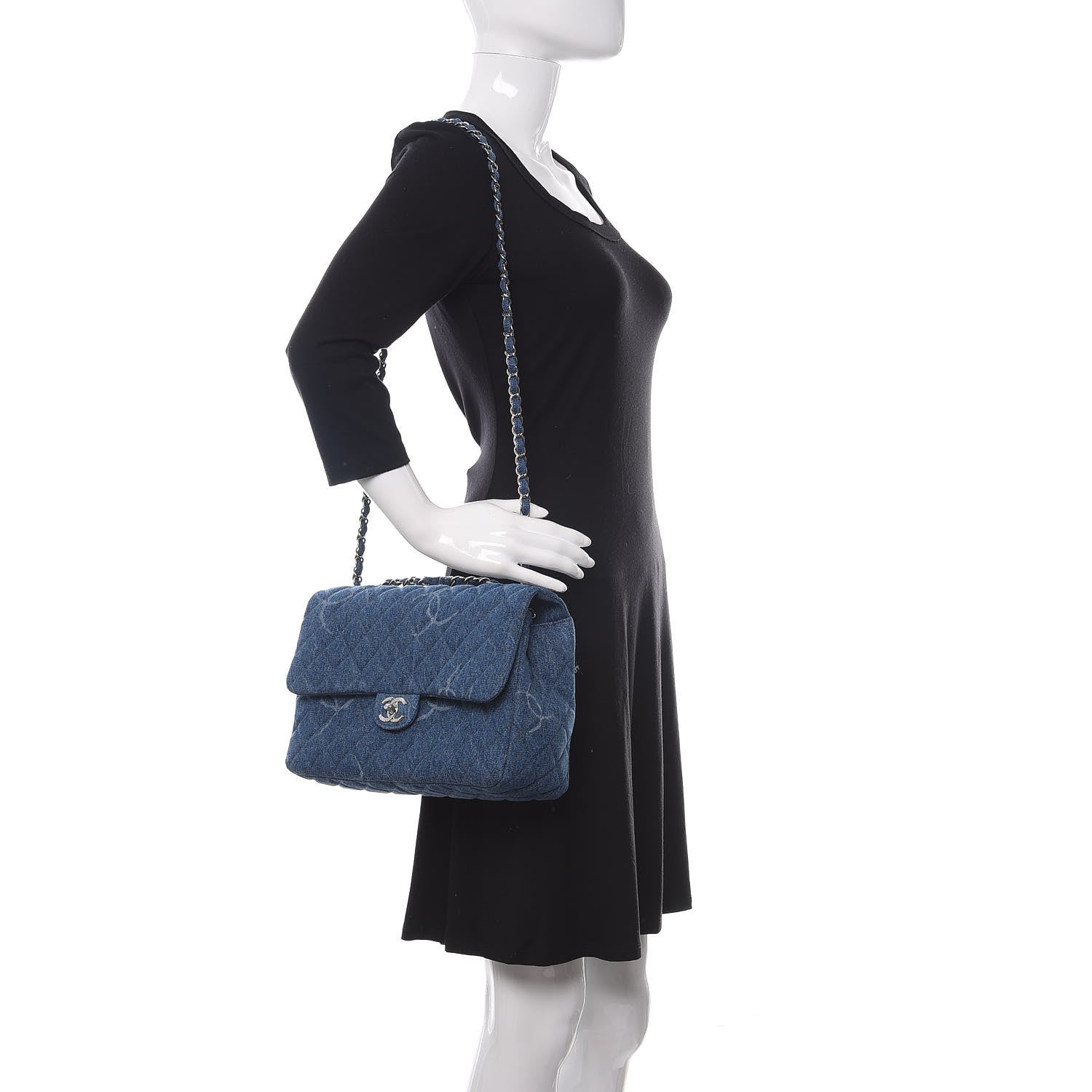 Chanel Denim Quilted CC Print Jumbo Single Flap Blue 2 of 10