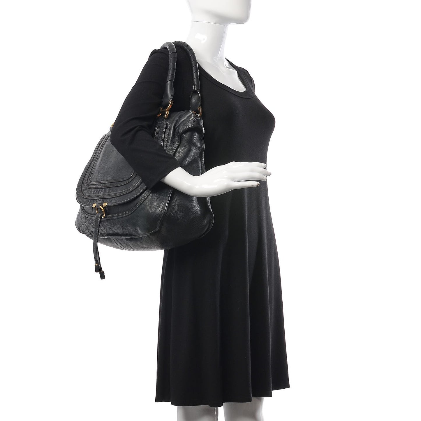 Calfskin Large Marcie Satchel Black