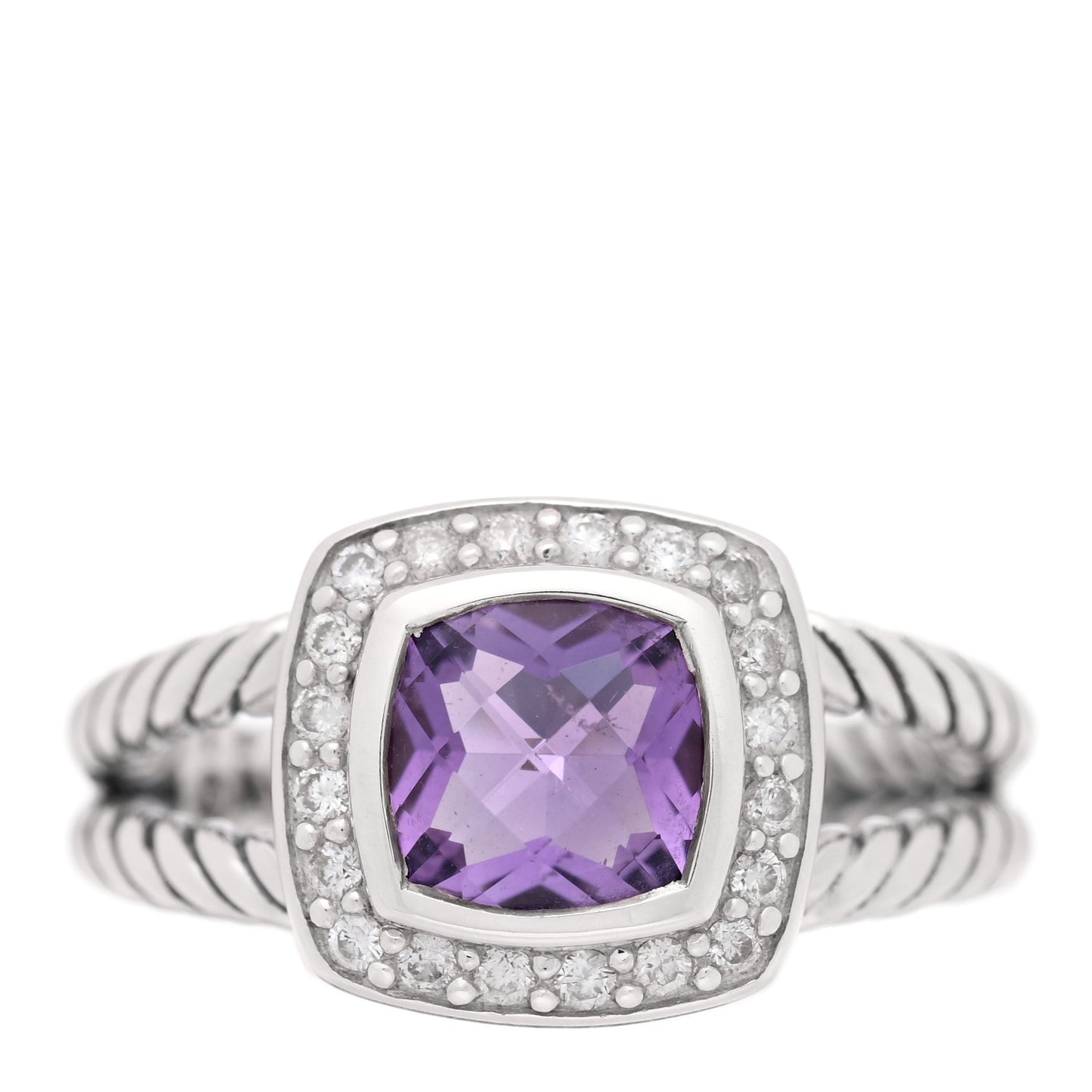 Sterling Silver Diamond Amethyst 7mm Petite Albion Ring 52 6