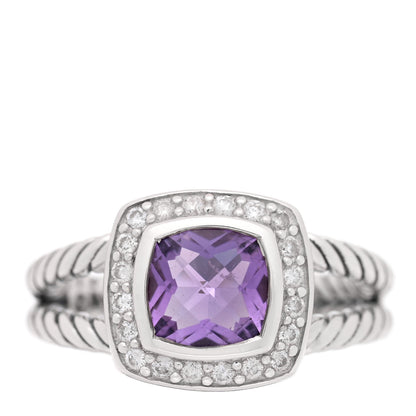 David Yurman Sterling Silver Diamond Amethyst 7mm Petite Albion Ring 52 6 1 of 4