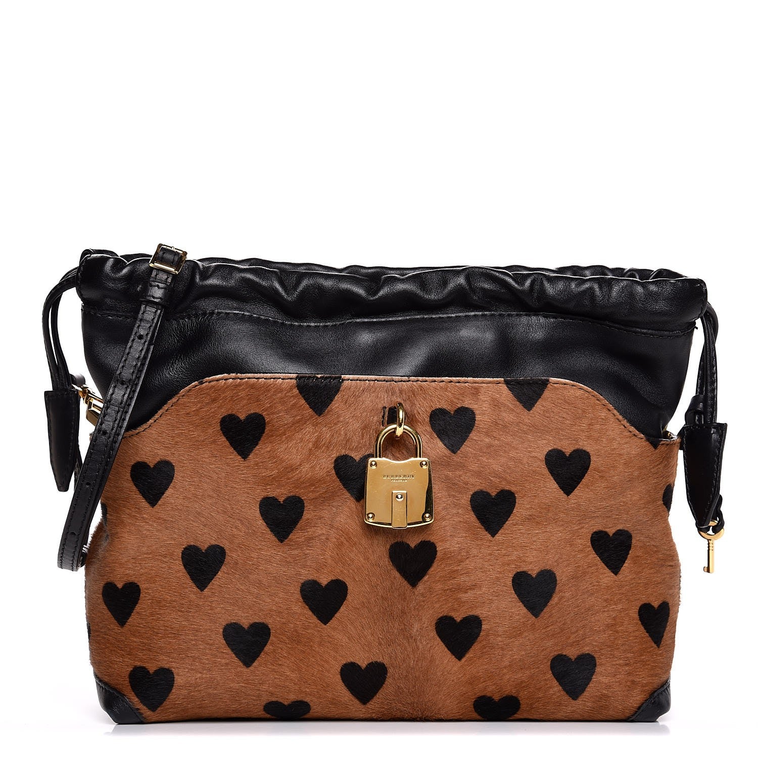 Burberry Calf Hair Heart Print Little Crush Dark Camel Black 1 of 8