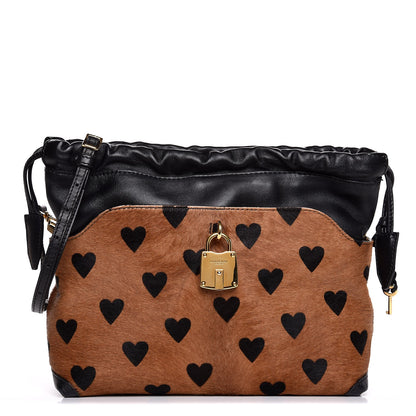 Burberry Calf Hair Heart Print Little Crush Dark Camel Black 1 of 8