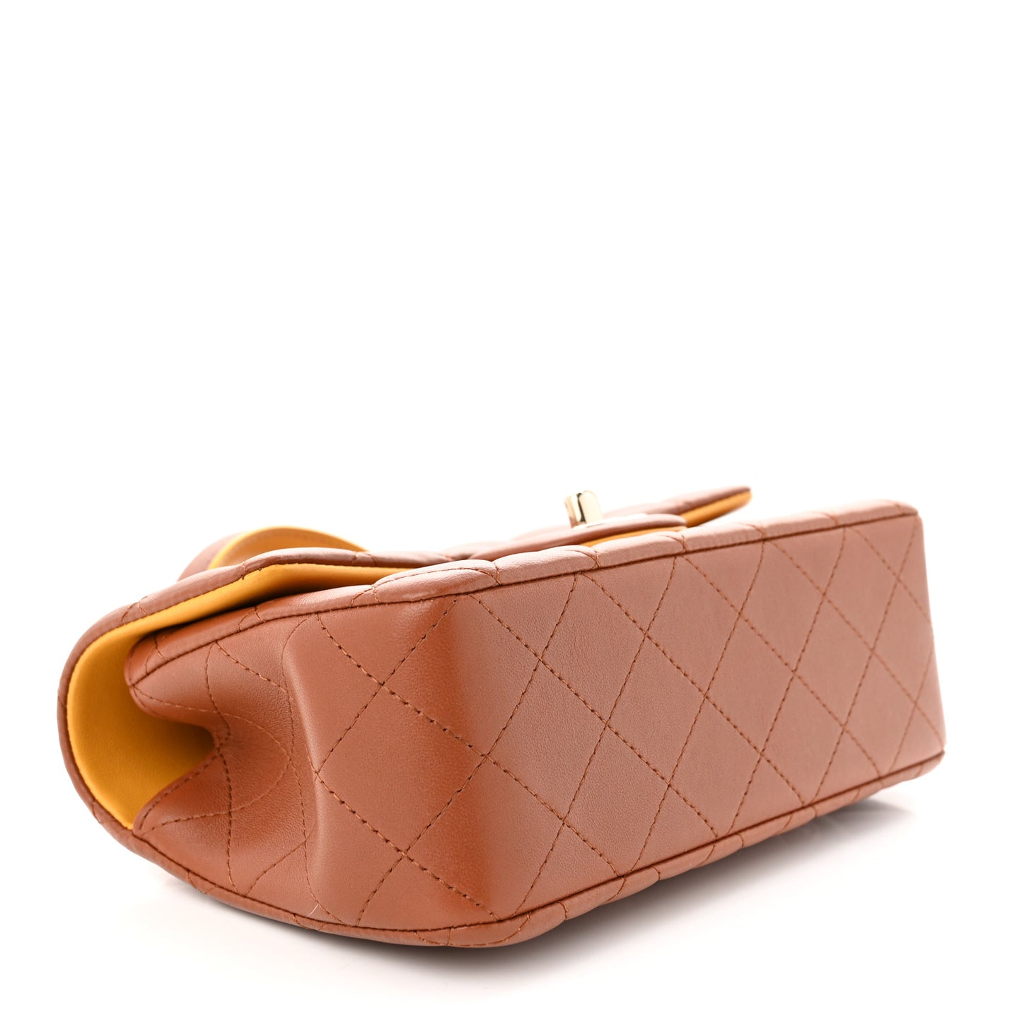 Lambskin Quilted Bi-Color Mini Top Handle Rectangular Flap Light Brown Yellow