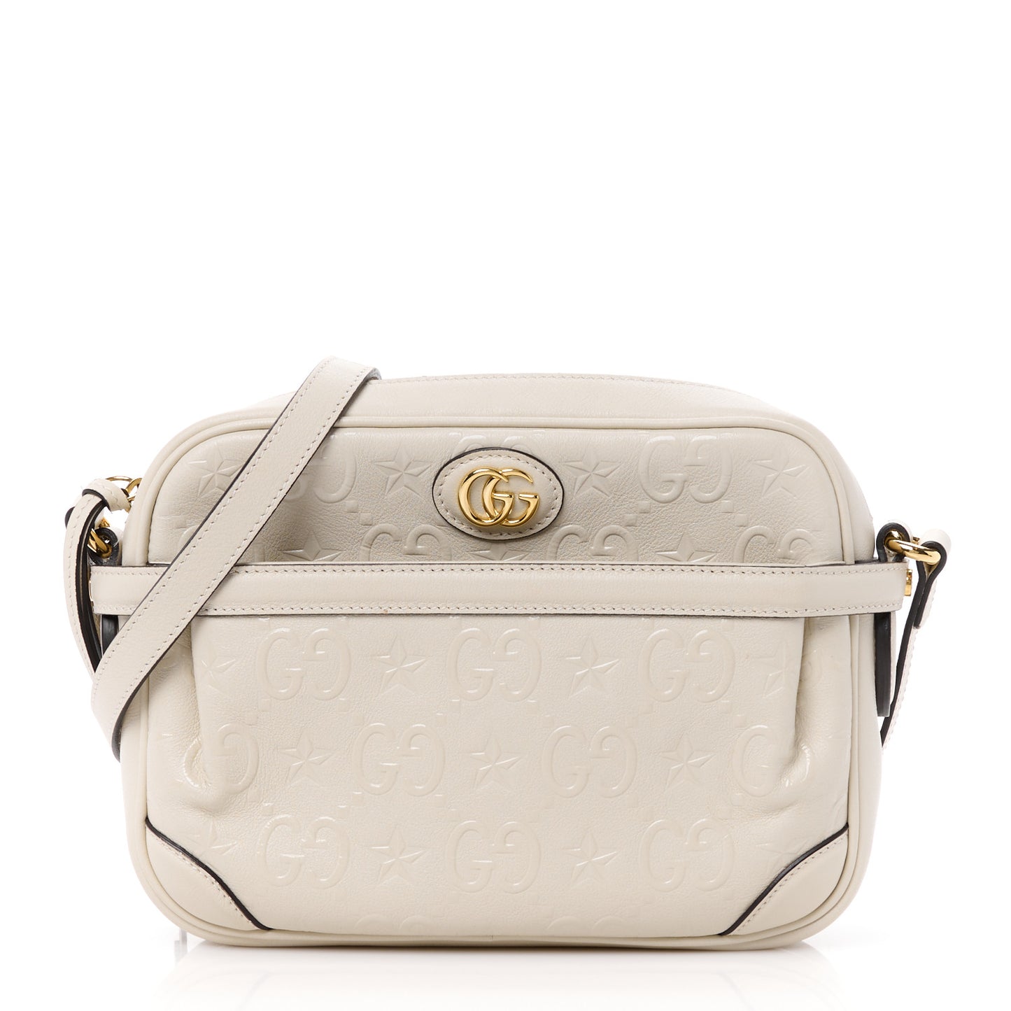 Wonka Grain Calfskin GG Monogram Star Embossed Small GG Shoulder Bag White
