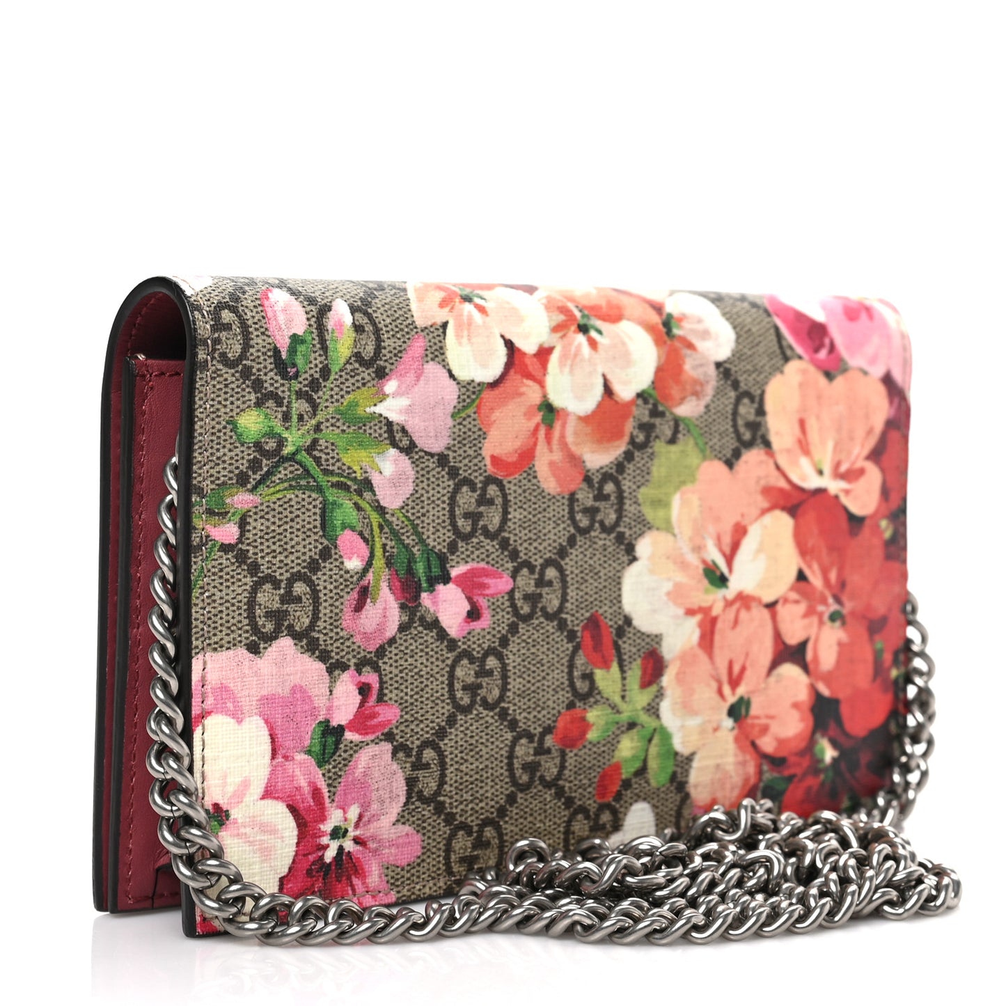 GG Supreme Monogram Blooms Chain Wallet Beige Multicolor Dry Rose