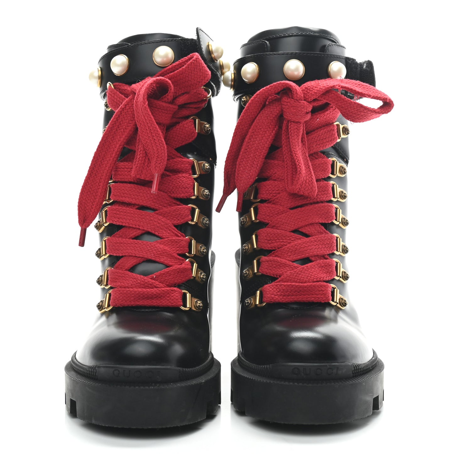 Magnum Calfskin Pearl Lace Up Combat Ankle Boots 35.5 Black