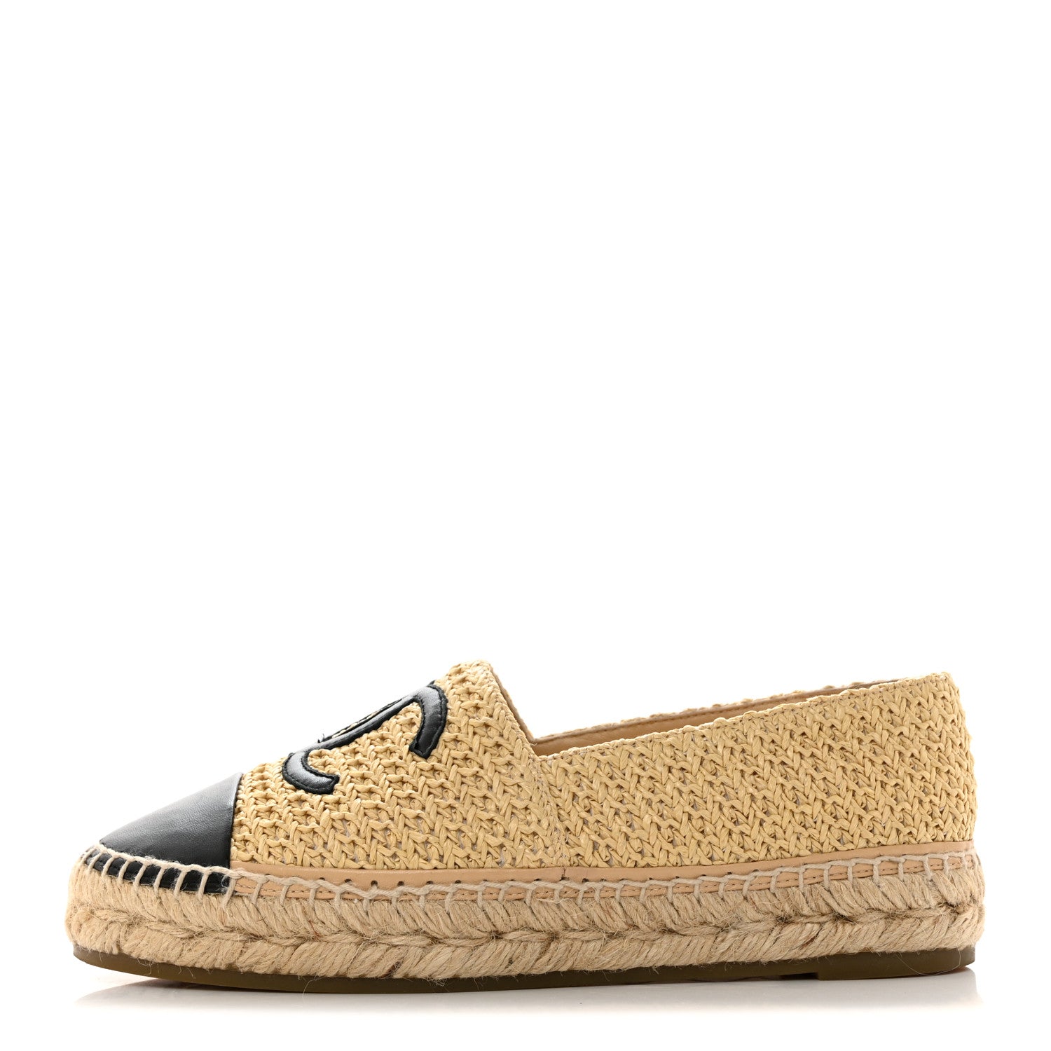 Chanel Braided Fabric Lambskin CC Espadrilles 38 Beige Black 1 of 9