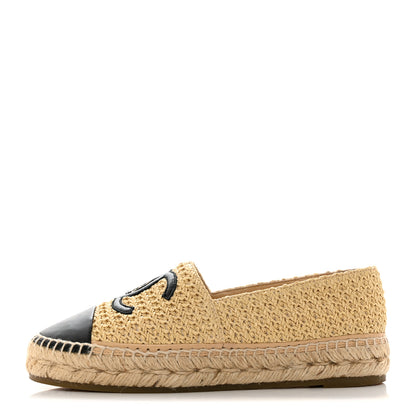 Chanel Braided Fabric Lambskin CC Espadrilles 38 Beige Black 1 of 9