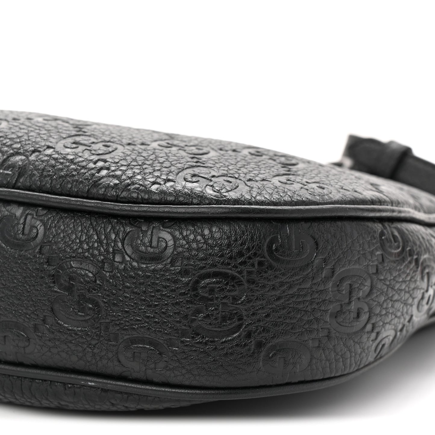 GG Grainy Calfskin Emblem Small Half Moon Shoulder Bag Black
