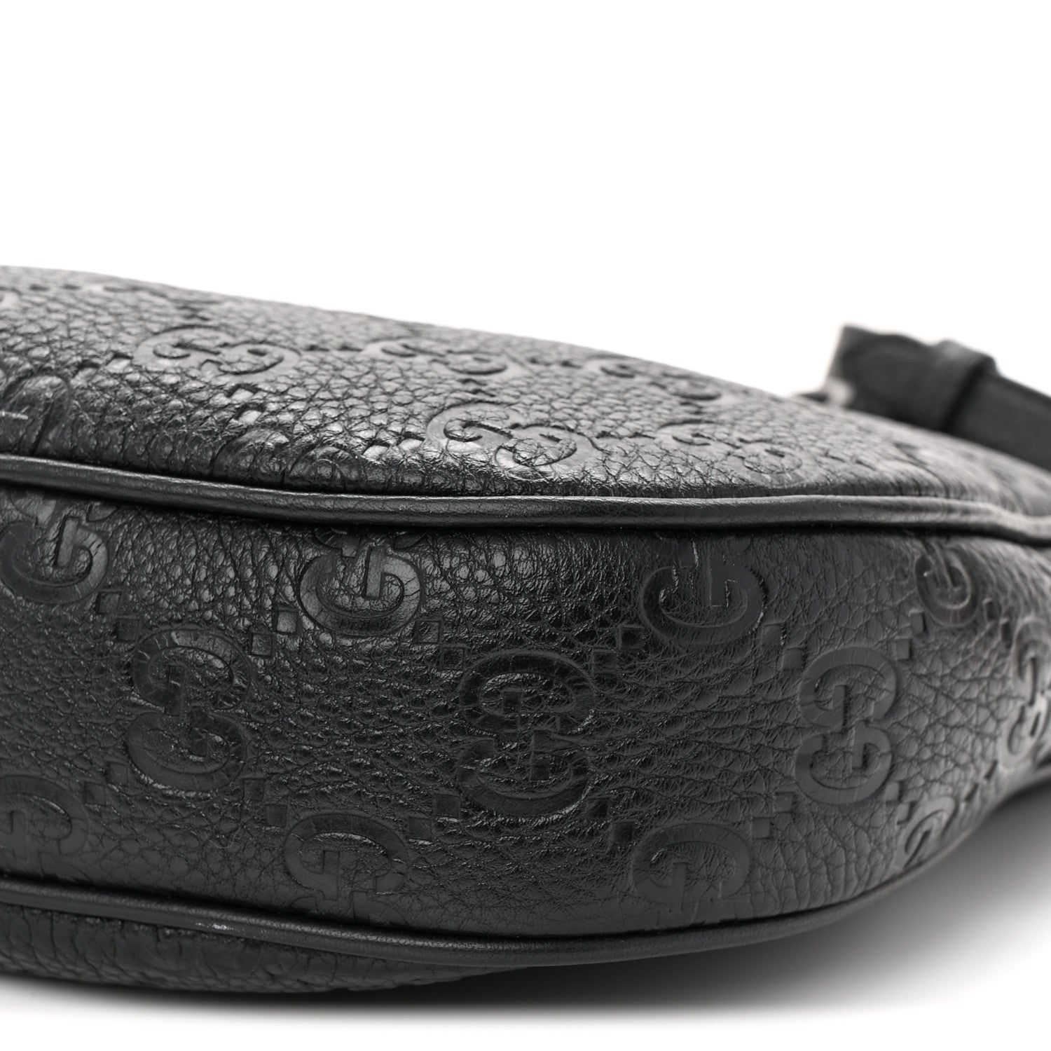 Gucci GG Grainy Calfskin Emblem Small Half Moon Shoulder Bag Black 10 of 10