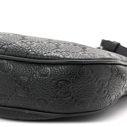 Gucci GG Grainy Calfskin Emblem Small Half Moon Shoulder Bag Black 10 of 10
