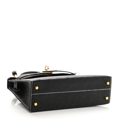 Hermes Ostrich Horseshoe Kelly Sellier Mini 20 Black 4 of 10