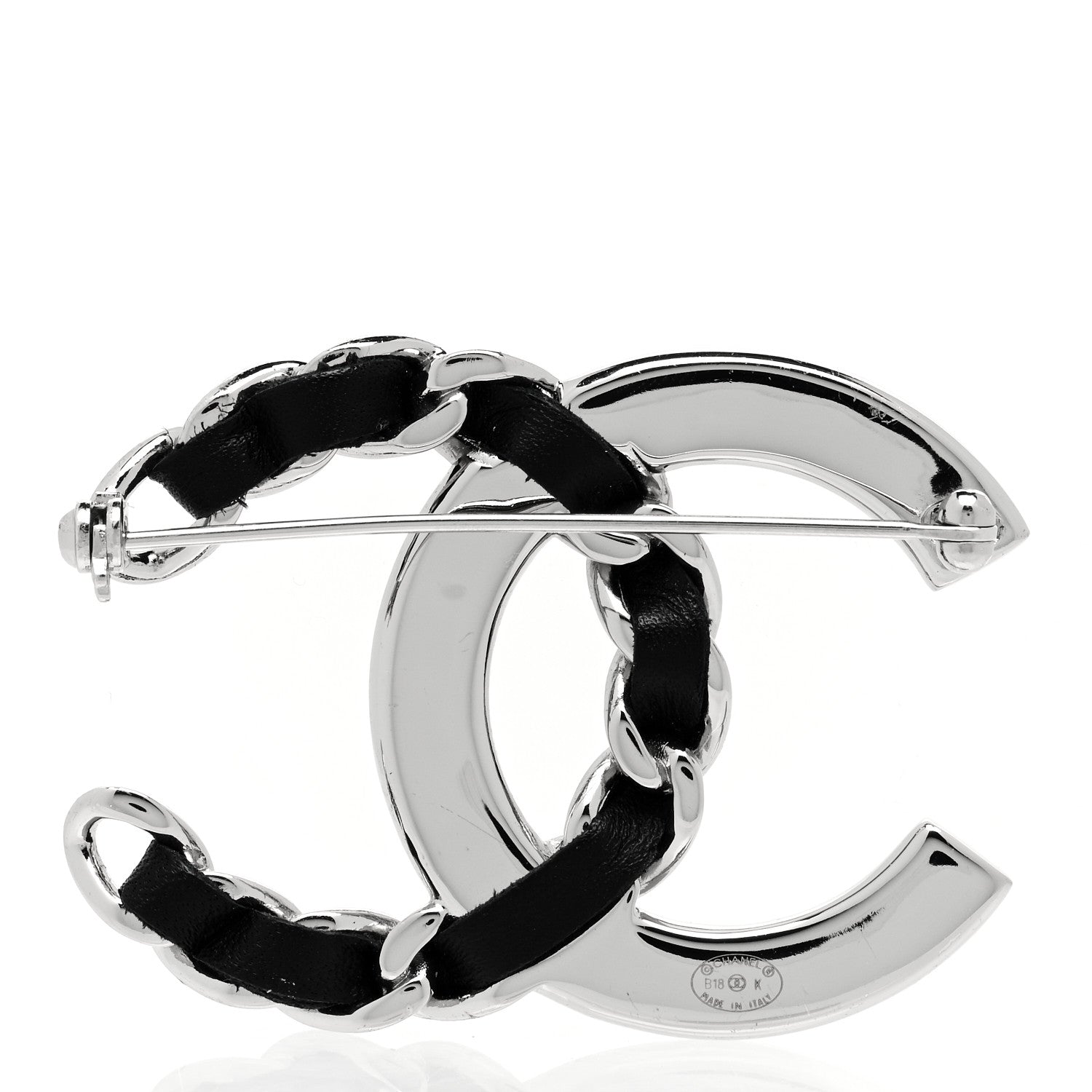 Chanel Lambskin Baguette Crystal CC Chain Brooch Black Silver 3 of 4