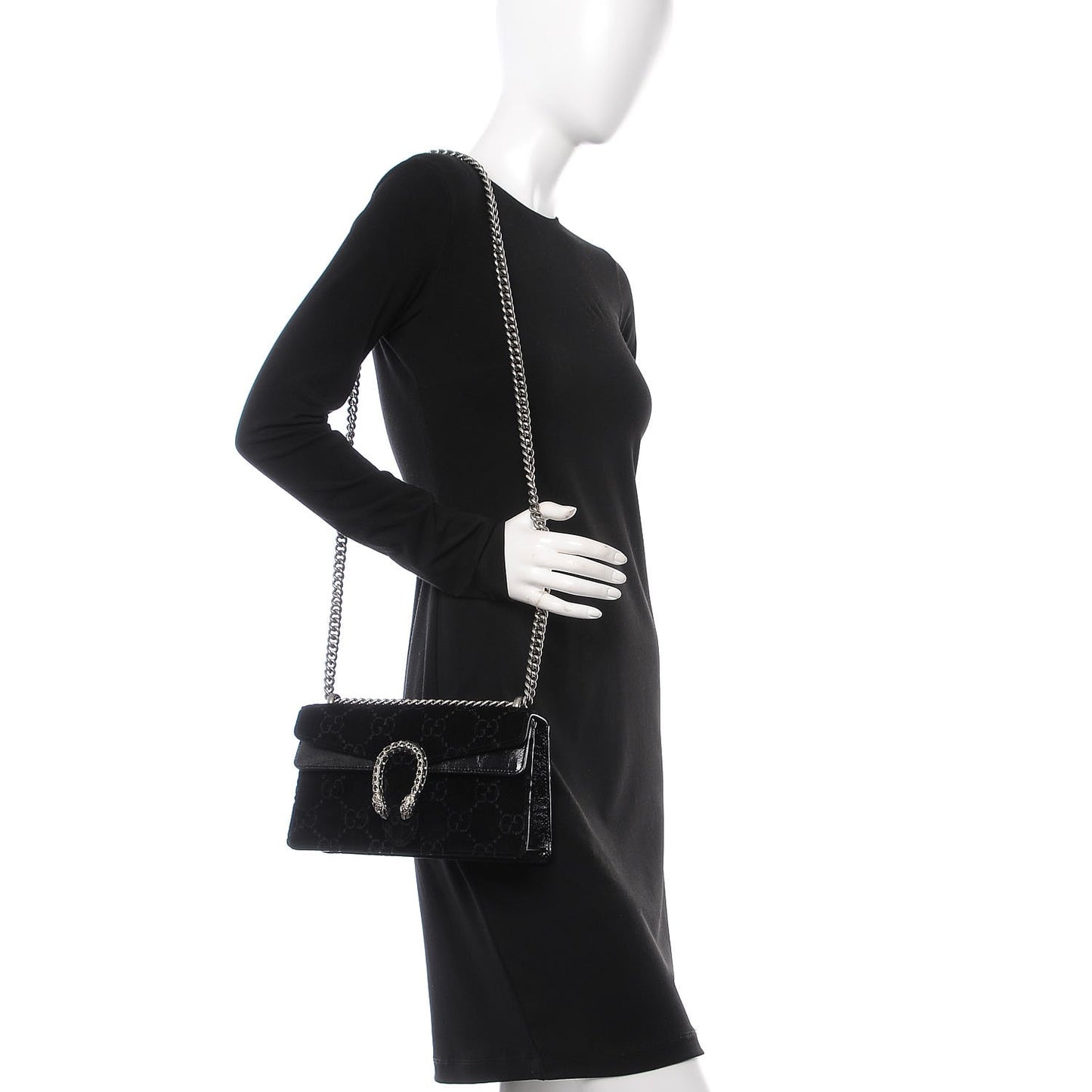 Velvet Skipper Crystal GG Monogram Small Dionysus Shoulder Bag Black Black Diamond