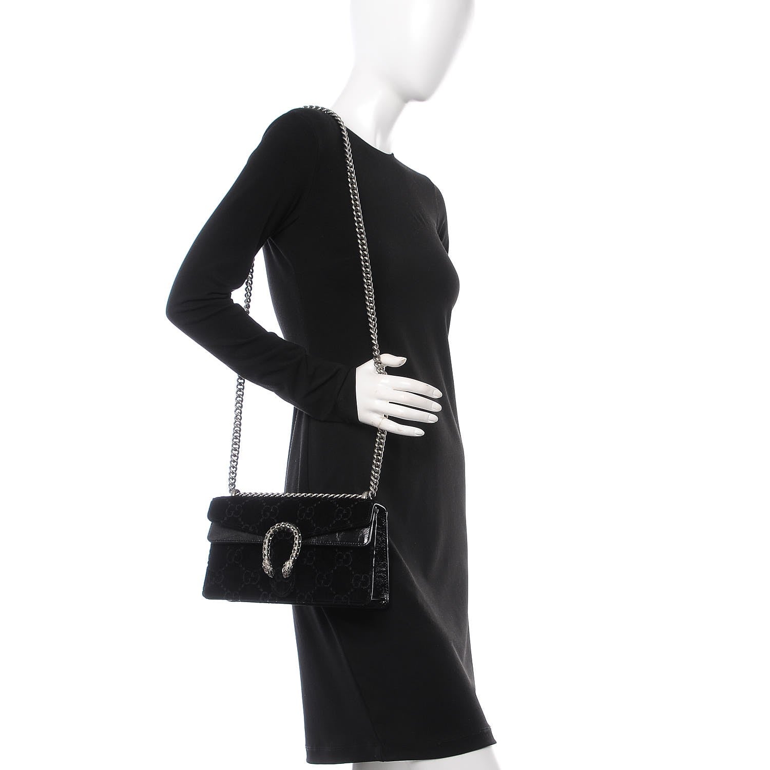 Gucci Velvet Skipper Crystal GG Monogram Small Dionysus Shoulder Bag Black Black Diamond 2 of 7