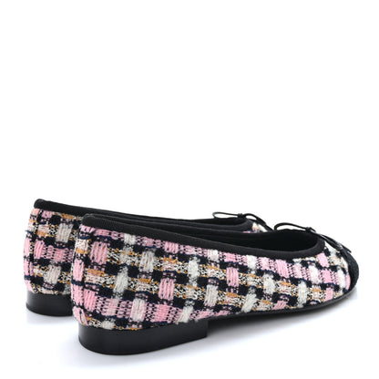 Chanel Wool Cotton Tweed Corduroy Cap Toe Ballerina Flats 36 Multicolor Black 4 of 9