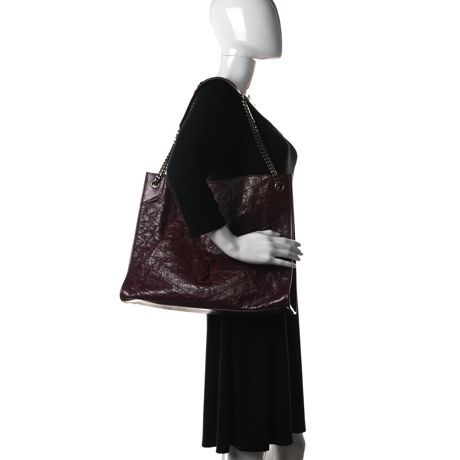 Saint Laurent Crinkled Calfskin Matelasse Monogram Niki Shoulder Bag Rouge Legion 2 of 11