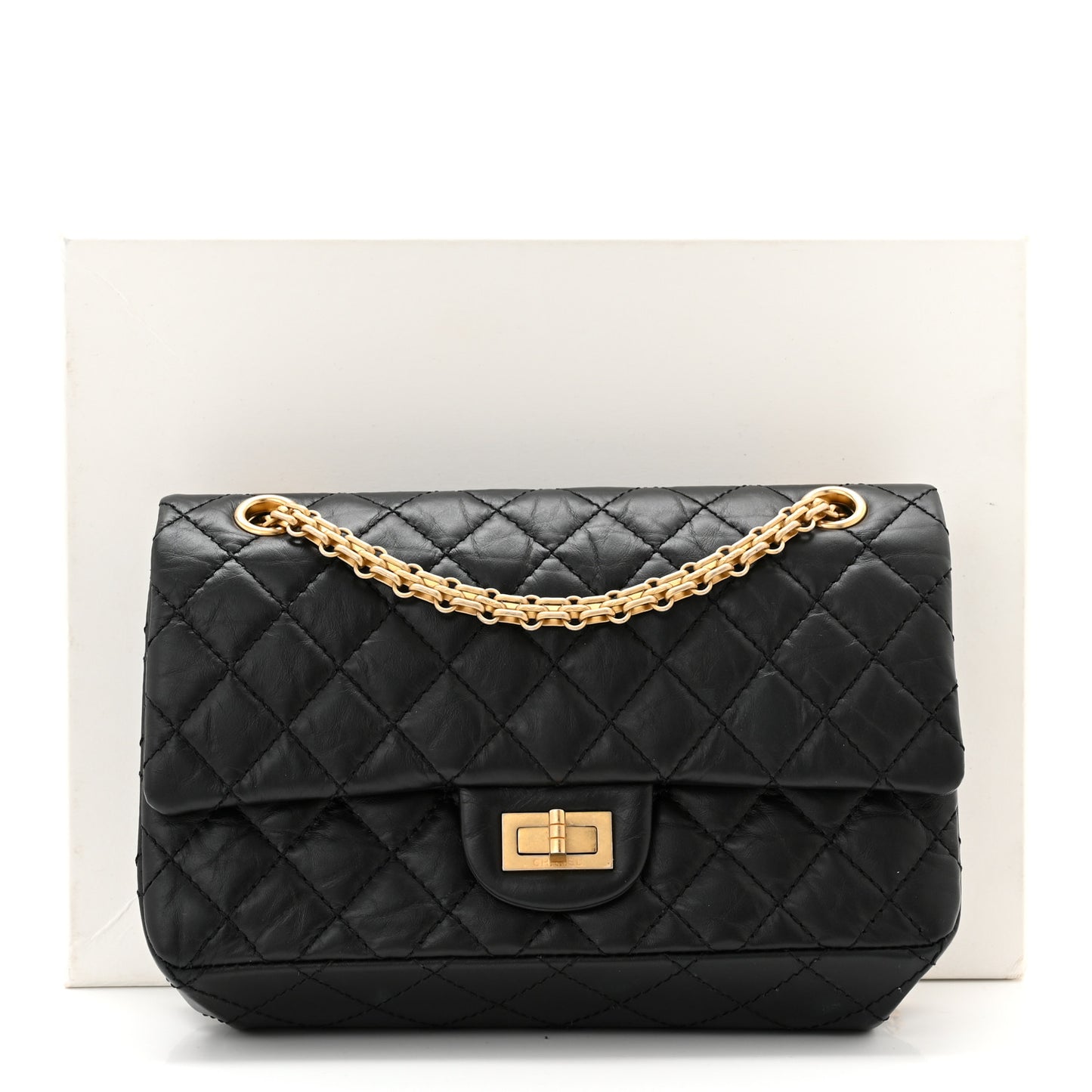 Aged Calfskin Quilted 2.55 Reissue 225 Flap Black