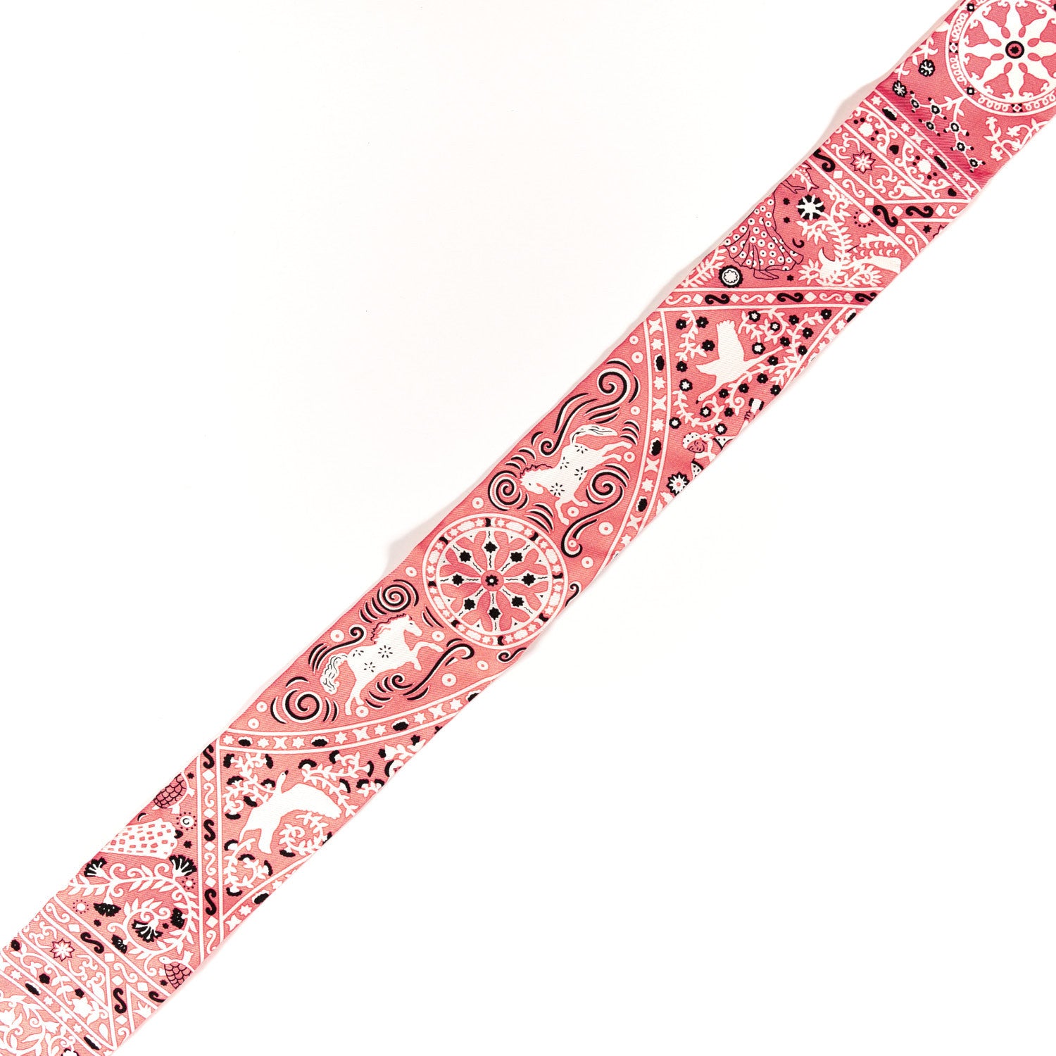 Hermes Silk Peuple Du Vent Bandana Twilly Rose Malabar Black White 3 of 4