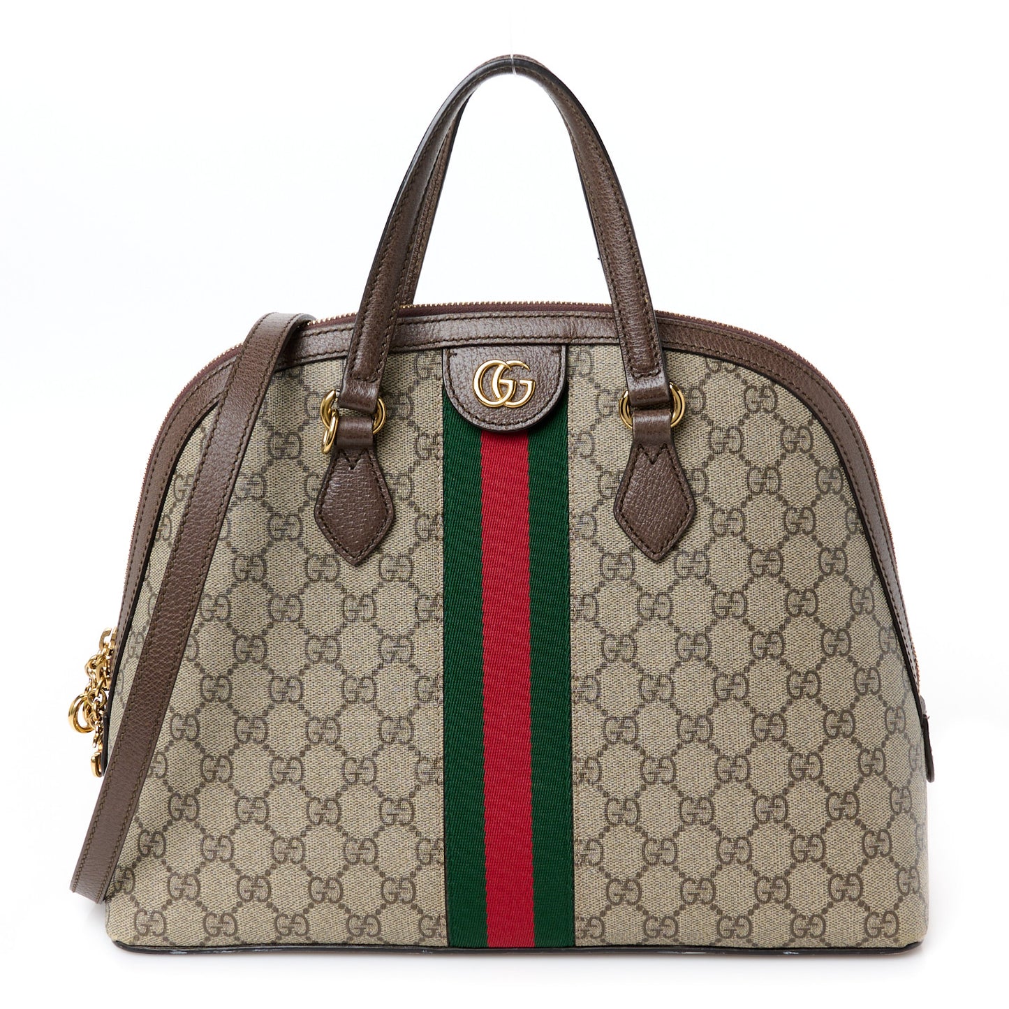 GG Supreme Monogram Web Medium Ophidia Top Handle Dome Bag Brown