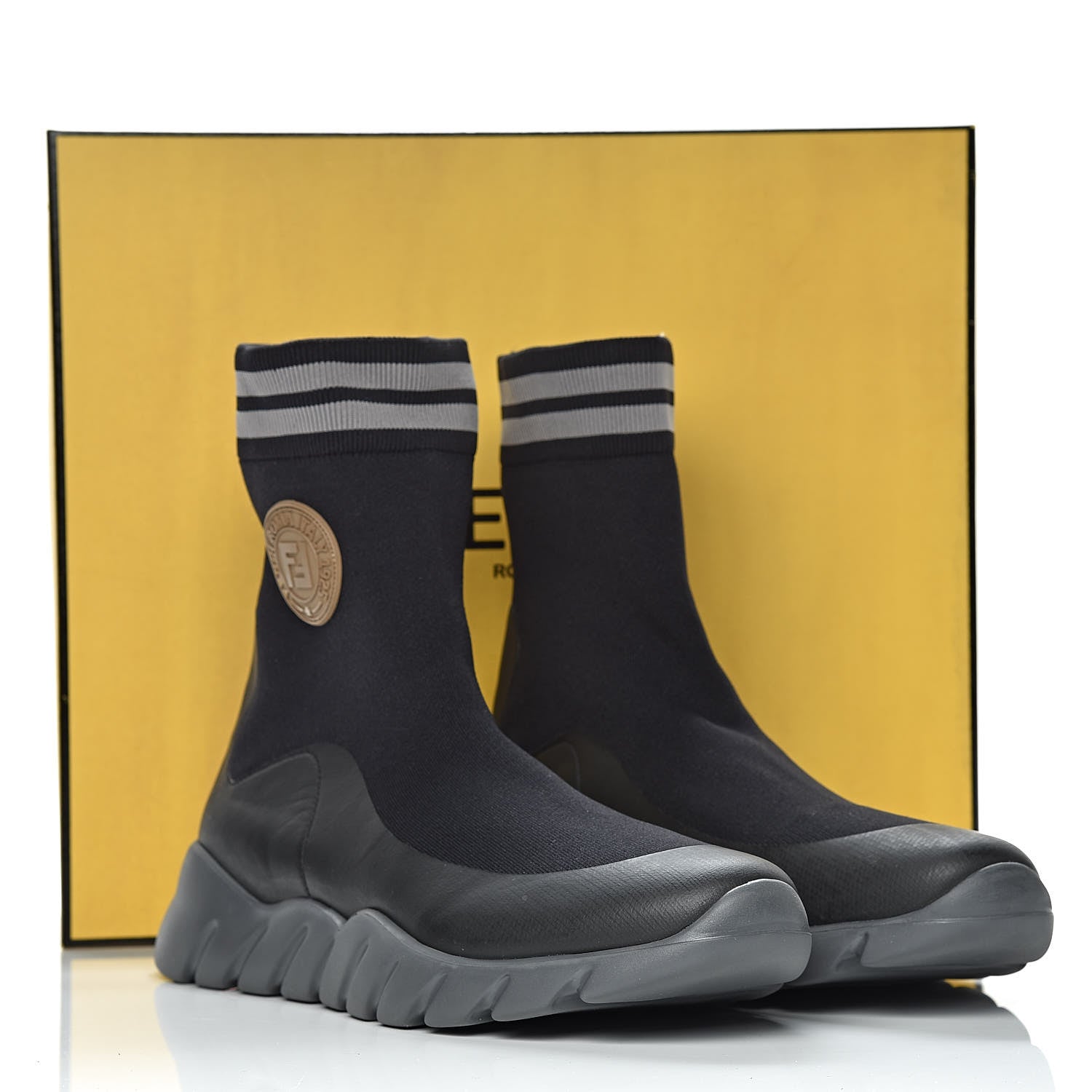 Fendi Jersey Striped Mens High Top Sock Sneakers 9 Black 9 of 9