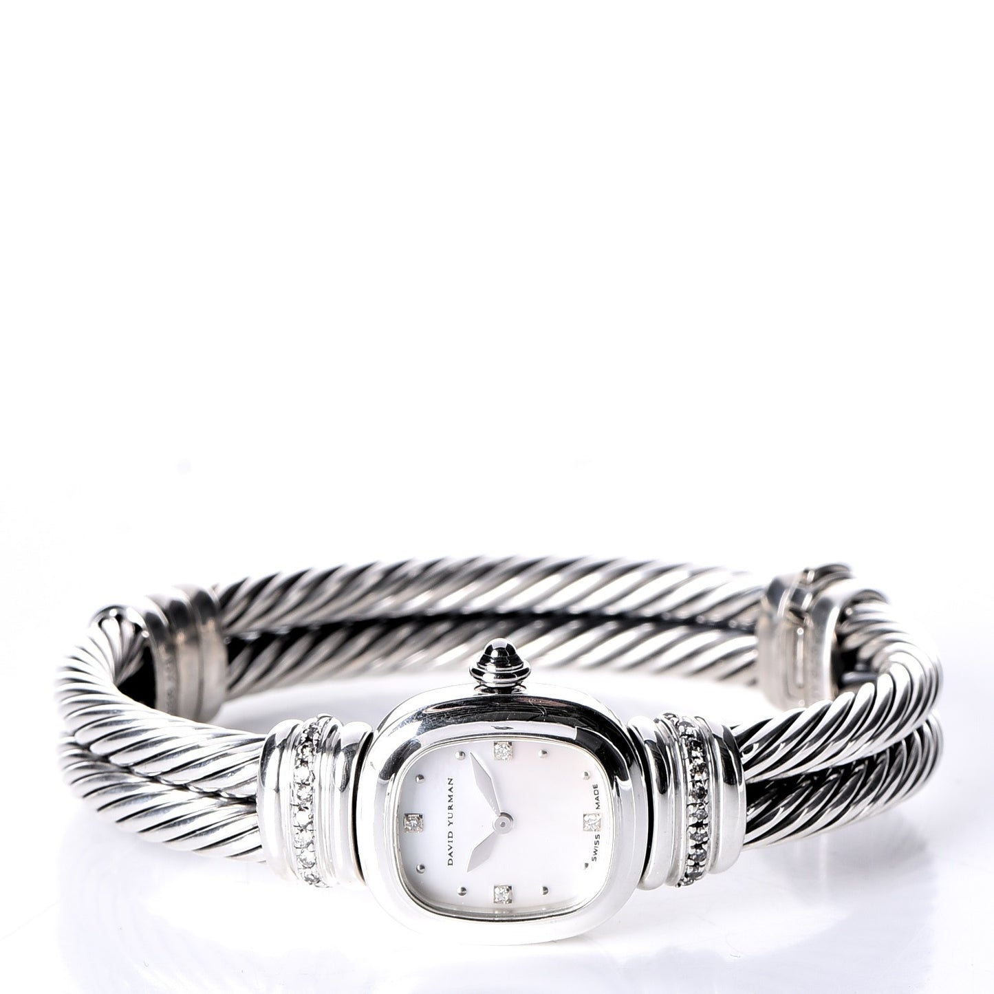 Sterling Silver Diamond Mother of Pearl 19mm Cable Chelsea Quartz Watch