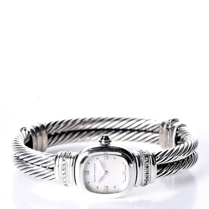 David Yurman Sterling Silver Diamond Mother of Pearl 19mm Cable Chelsea Quartz Watch 3 of 7