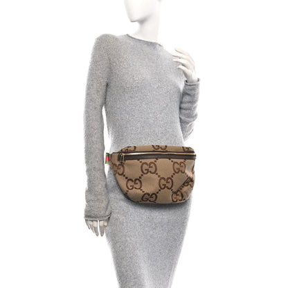 Gucci Monogram Jumbo GG Textured Dollar Calfskin Web Belt Bag Camel Ebony New Acero Camel Ebony New Acero 2 of 10