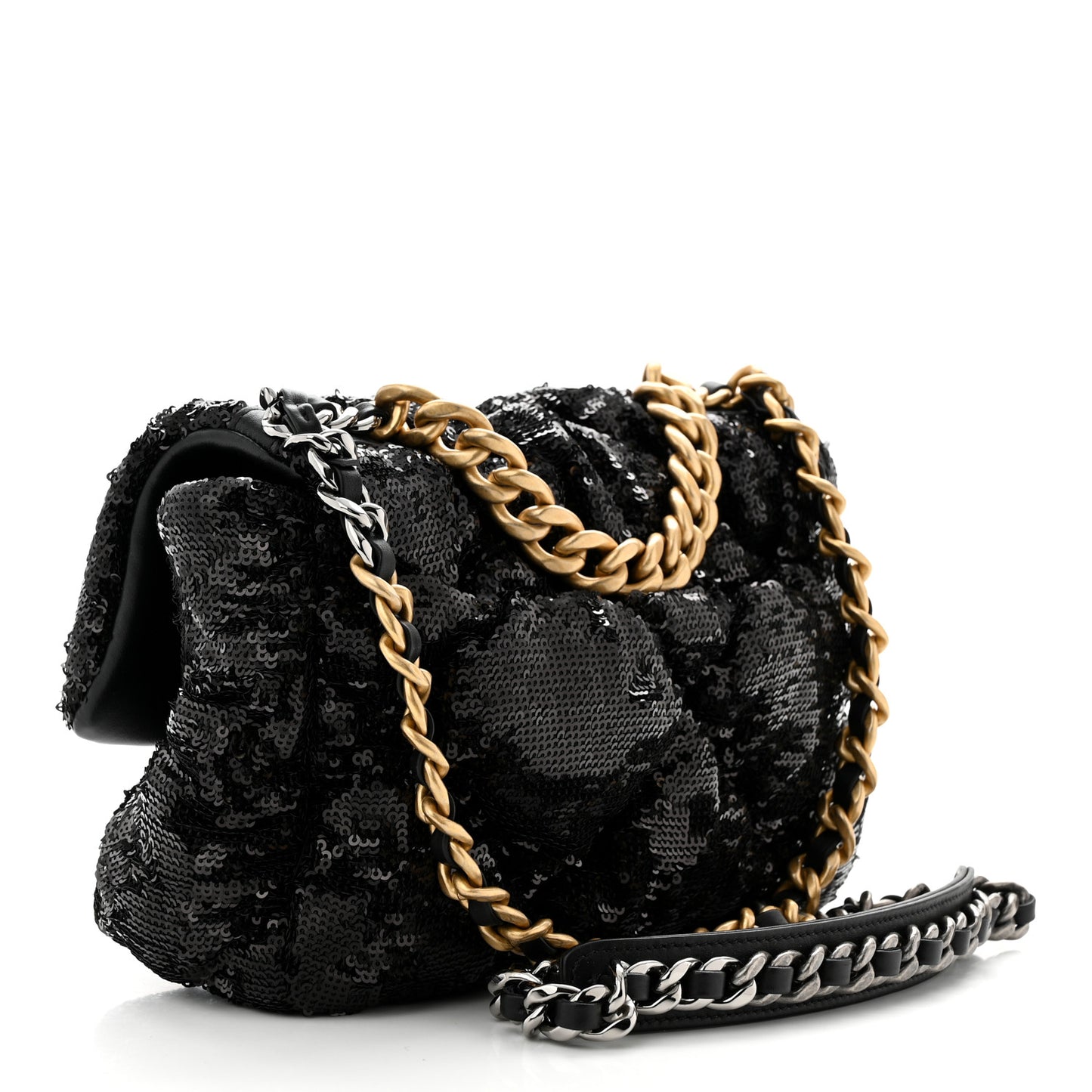 Sequin Quilted Medium Chanel 19 Flap Black