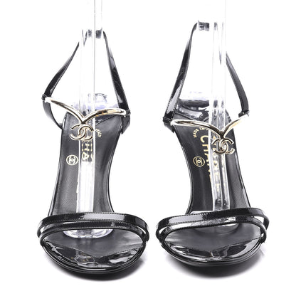 Chanel Patent CC Sandals 37 Black Gold 3 of 9