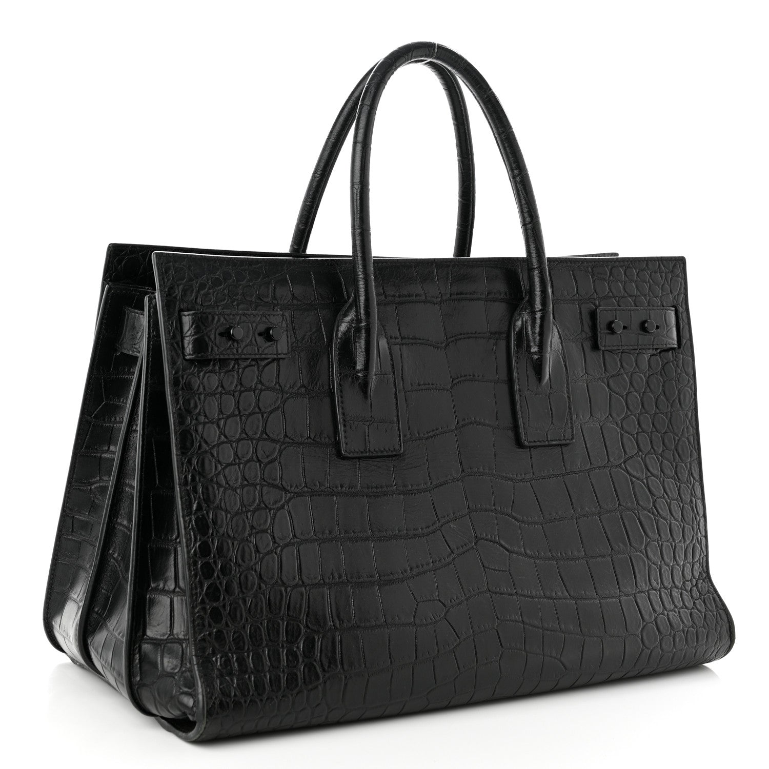 Saint Laurent Calfskin Crocodile Embossed Medium Supple Sac de Jour Black 3 of 11