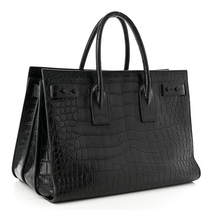 Saint Laurent Calfskin Crocodile Embossed Medium Supple Sac de Jour Black 3 of 11