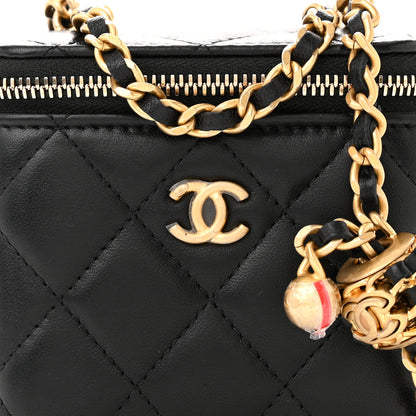 Chanel Lambskin Quilted Mini Pearl Crush Vanity Case With Chain Black 10 of 11