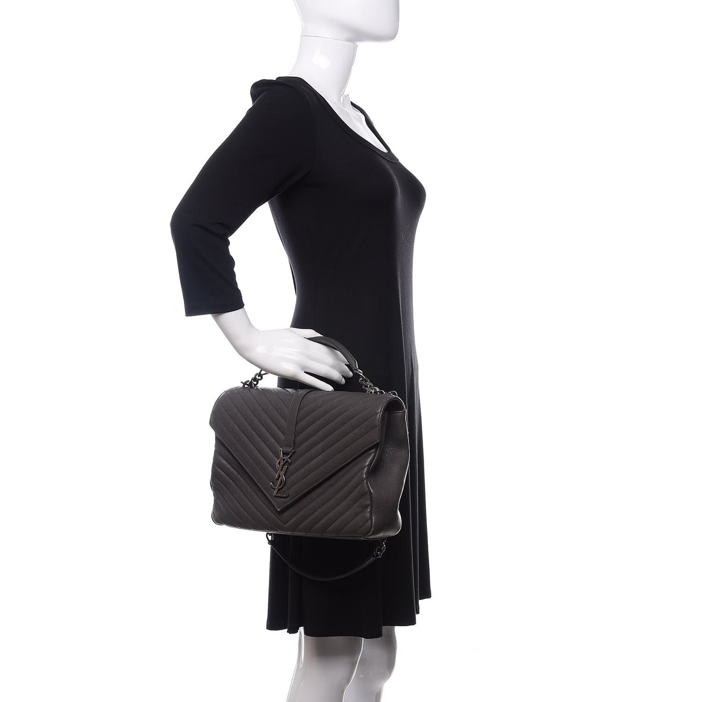 Sheepskin Matelasse Chevron Monogram Large College Satchel Light Coal