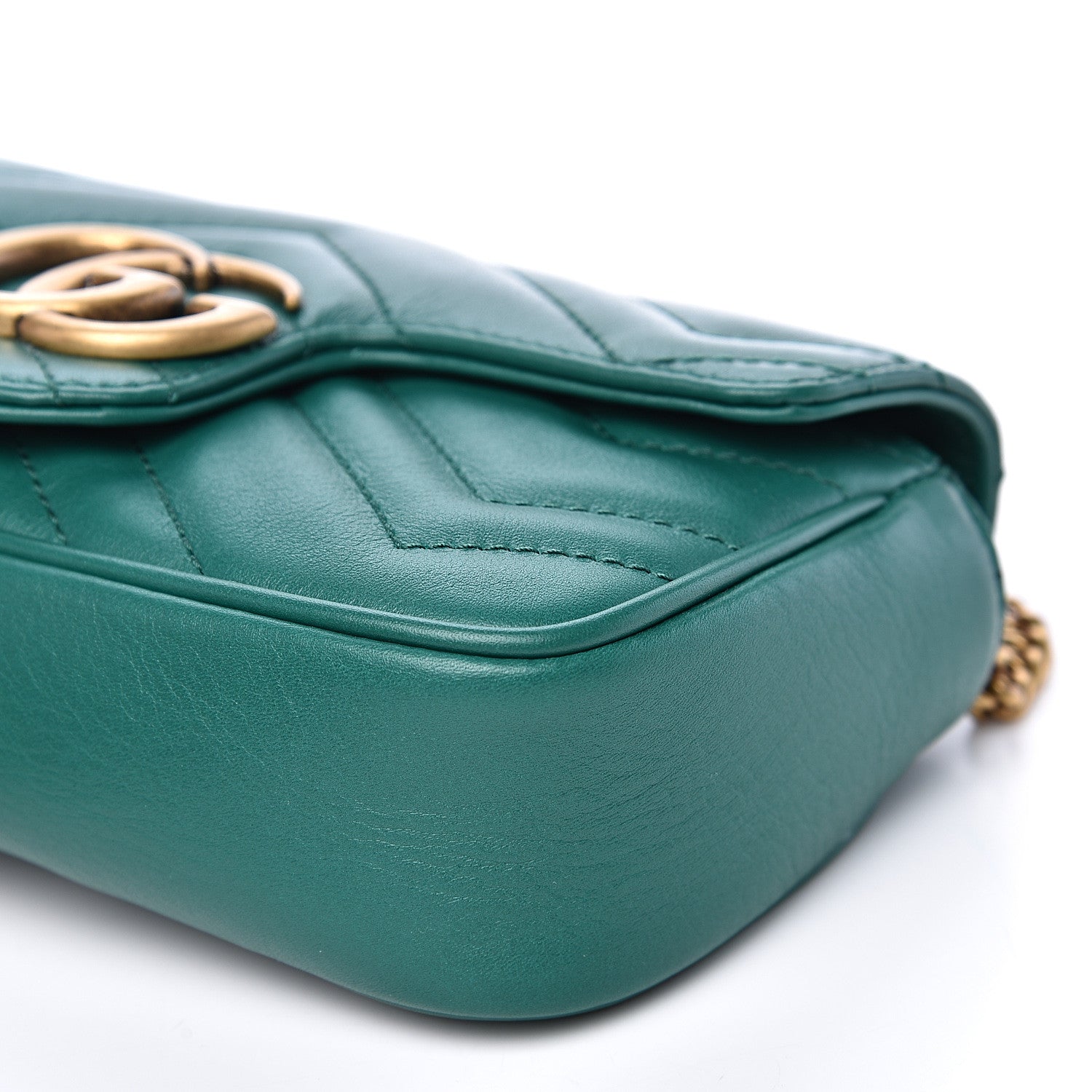 Gucci Calfskin Matelasse Super Mini GG Marmont Shoulder Bag Emerald Green 8 of 11