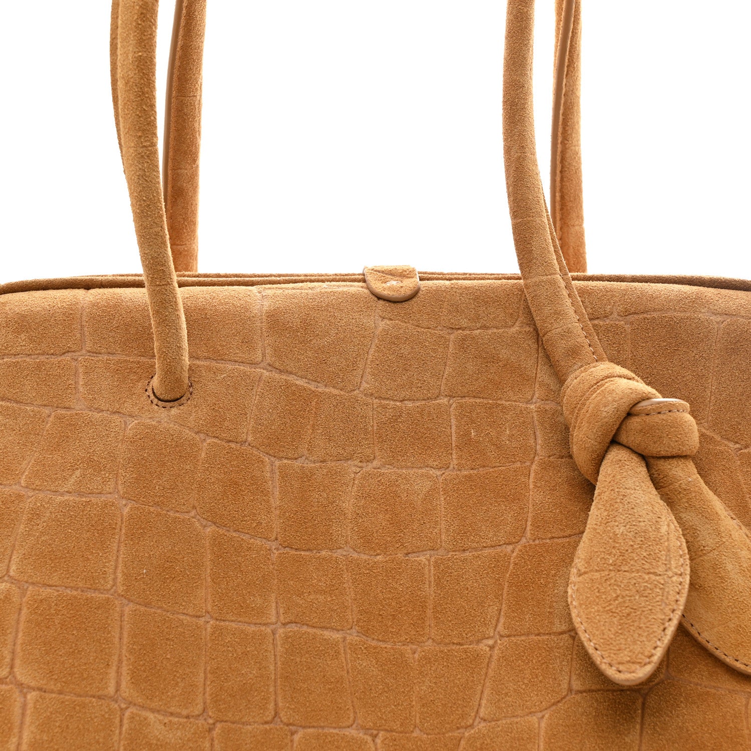 Jacquemus Suede Crocodile Embossed Le Turismo Bowling Bag Camel